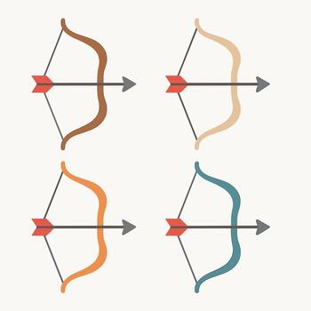 Simple Flat Bow and Arrow Icon Illustration with Various Color Variations vector