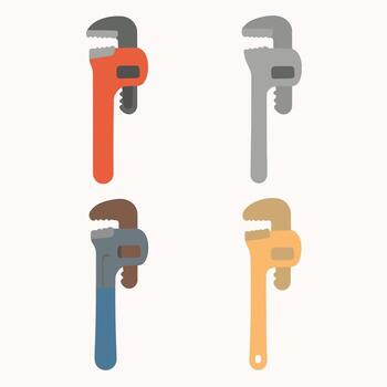 Flat Style Various Color Adjustable Wrench Illustration Isolated on Light Background vector