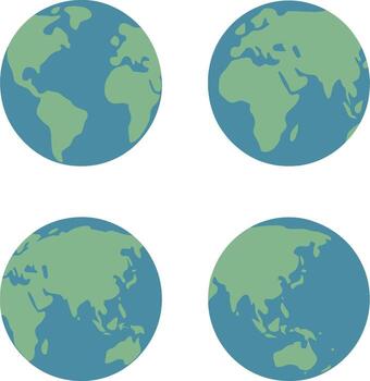 Flat Illustration Earth Globe Different Views Geography Planet Set vector