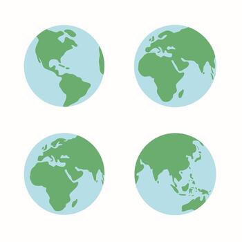 Minimalist Simple Earth Globe Continent Map in Four Different Angles vector