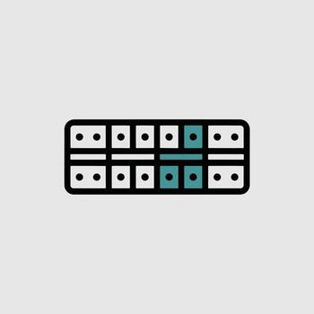 minimalista icono de un música producción controlador con verde azulado verde y azul de colores botones y negro contorno en un ligero gris antecedentes vector