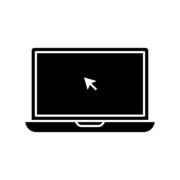 Laptop with pointer or cursor icon isolated. Notebook screen template. Display with clicking mouse on white background vector