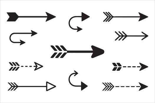 Collection of diverse arrow shapes and styles for navigation and design projects vector