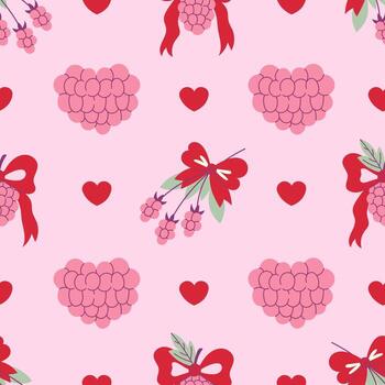 Pink Raspberry with Bows Seamless Pattern vector