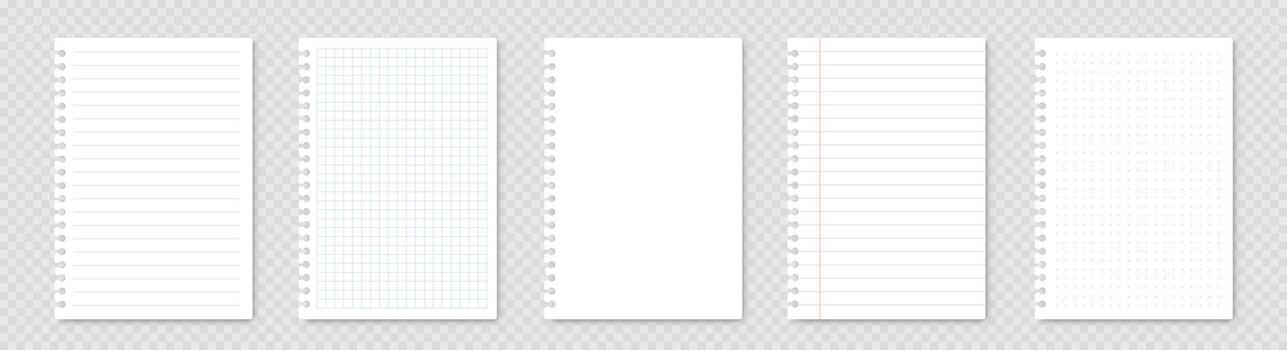 Realistic workbook paper sheets. Mockup sheets of paper torn from a notebook. vector