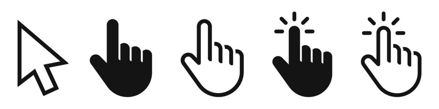 Computer mouse click cursor icon set. Hand and arrow pointer cursor. vector