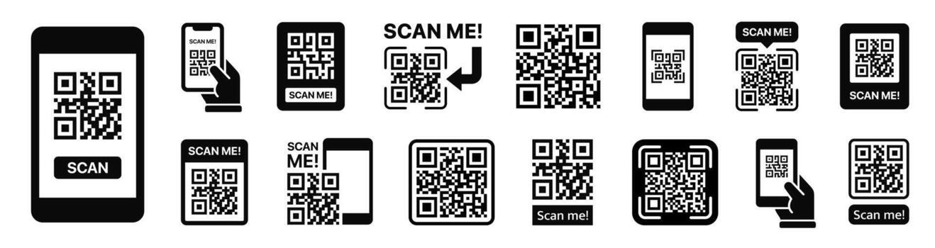 Scan QR code icon. QR code scan icon with smartphone sign. vector