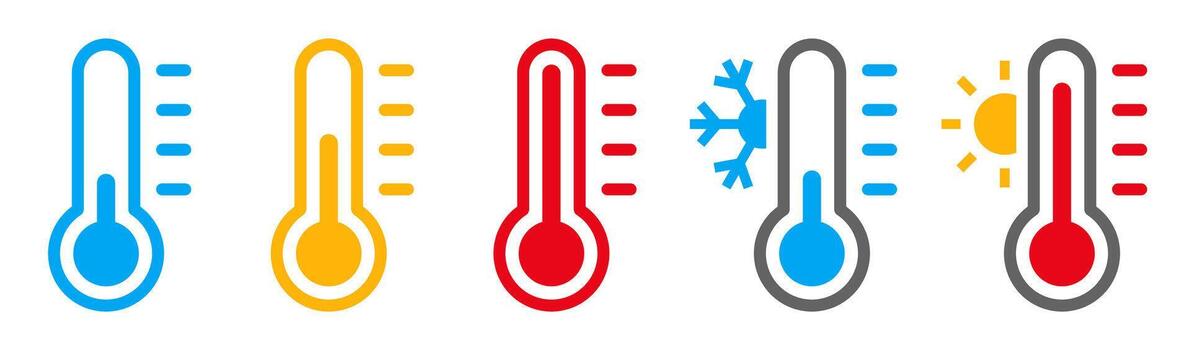 Thermometer icons set . Weather, temperature scale sign. Thermometer showing the temperature from warm to cold. vector