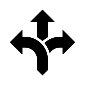 Choice between three roads icons. Three-way directional arrow collection. Way, road, direction, branching, arrows. vector