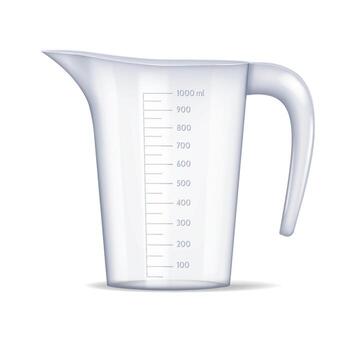 Illustration of a clear measuring cup with both handle and spout. Displayed on a white background. Shows volume in an accurate and clear design. Ideal for kitchen use. vector