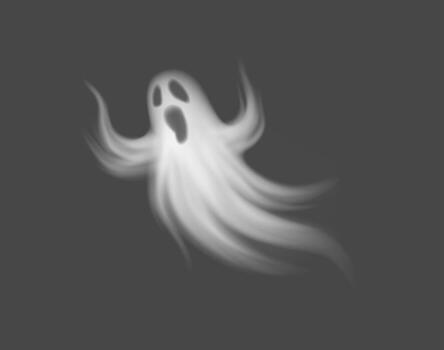Ethereal ghost floats with an eerie presence. Spectral form glows against a dark background. Mysterious and haunting appearance creates a spooky atmosphere. vector