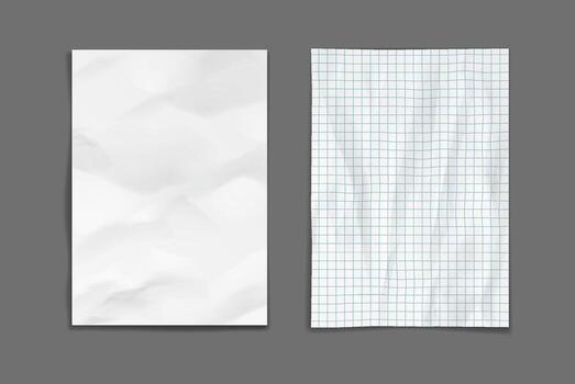 Two sheets of paper. One is blank and the other is gridpatterned. Both are set against a neutral gray background. Ideal for design or academic themes. vector