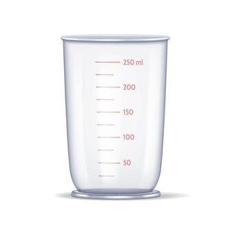 Illustration of a measuring cup with volume markings. White background, detailed and realistic. Useful for culinary and laboratory contexts. vector