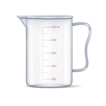 Illustration of a measuring cup with clear volume markings. Designed in a realistic style. Useful for kitchen measurements in culinary tasks. vector