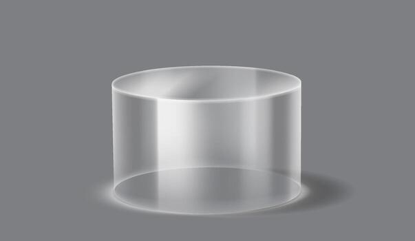 3D rendering of a podium glass cylinder with smooth surface. The cylinder is set against a plain gray background. Ideal for design and presentation purposes. vector