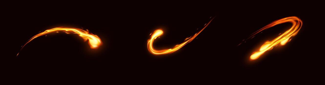 Three dynamic fire swirls in bright orange tones on a dark background. This abstract illustration captures the energy and movement of fiery elements in a digital format. vector