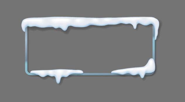 Illustration of a rectangular frame covered in snow. Featuring icy edges and smooth white snow. Set against a plain gray backdrop. Perfect for winter designs. vector