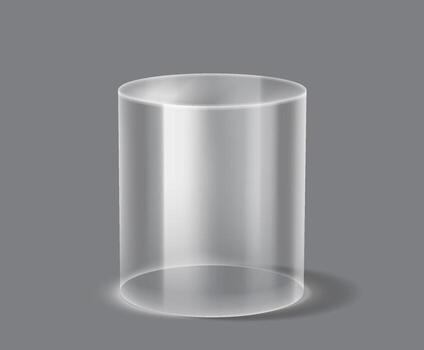 Realistic illustration of a podium glass cylinder. Displayed on a solid gray background. Useful for design projects or scientific representations. vector