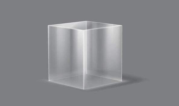 Realistic illustration of a podium glass box. Rendered in minimalistic design with subtle reflections. Set against a neutral grey backdrop for versatile use. vector