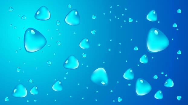 Realistic water droplets scattered on a blue gradient background, creating a fresh, clean and natural look. Ideal for design, nature and freshness concepts vector