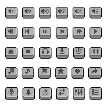 Pixel Art Media Control Icons Set Retro 8 Bit Buttons vector