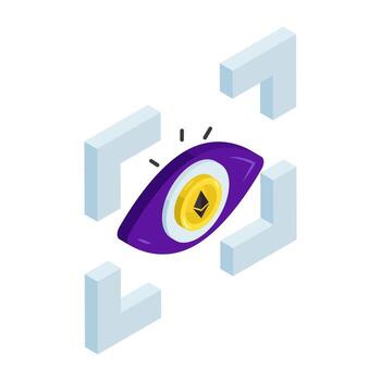 A colored isometric design icon of iris recognition vector