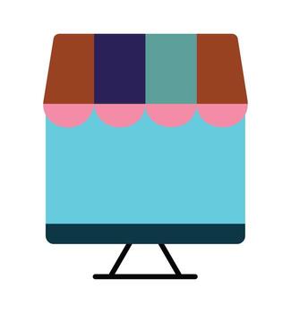 Online Store and E-commerce Icon with Computer Monitor Shopfront vector