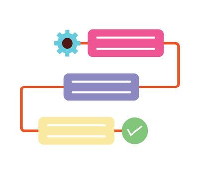 moderno flujo de trabajo y proceso diagrama icono con engranaje y marca de verificación vector