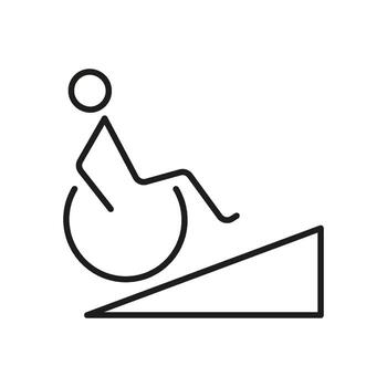 Wheelchair Accessibility Ramp Line Icon. Disability Access, Mobility Support, And Inclusive Design Outline Symbol. Barrier-Free Environment. Editable Stroke. Isolated Illustration vector