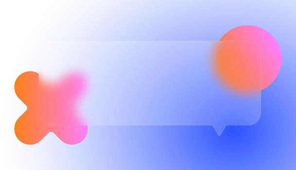 Creative speech bubble design featuring morphism glass effect with geometric shapes and a bright pink gradient on a soft blue background. vector
