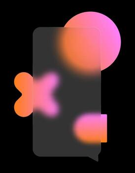 Creative speech bubble design featuring glass morphism effect with geometric shapes and pink gradient against a black background. vector