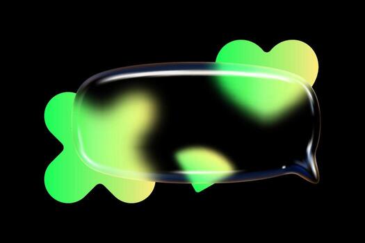 Intersecting glass speech bubbles with geometric gradients create a dynamic 3D morphism effect. vector