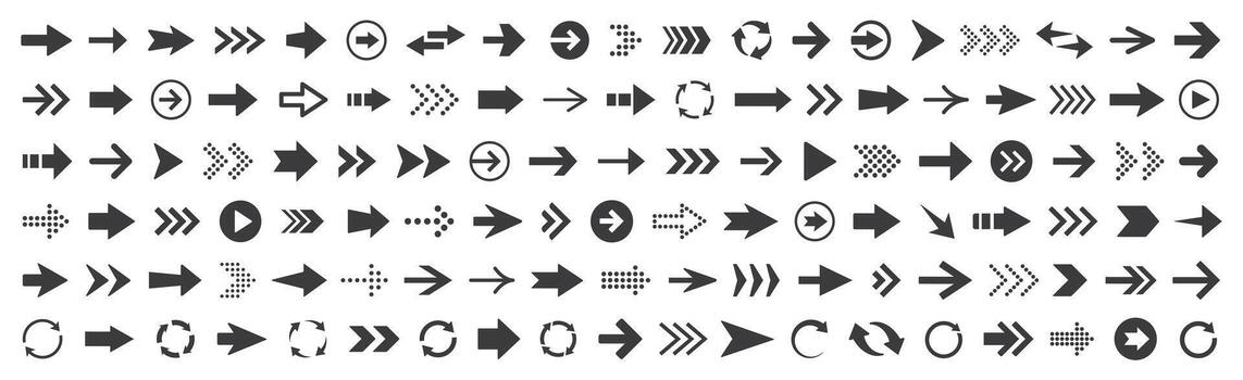 flecha íconos recopilación. diferente flechas, cursor silueta, Desplazarse, puntero. vector