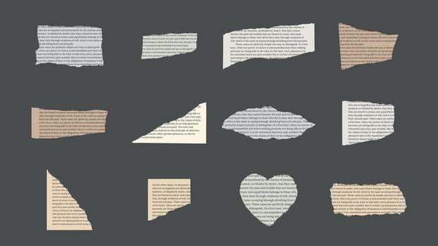 12 Multicolored Ripped Paper Scraps with Text vector