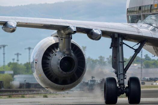 Close-up of behind of a passenger jet on the runway photo