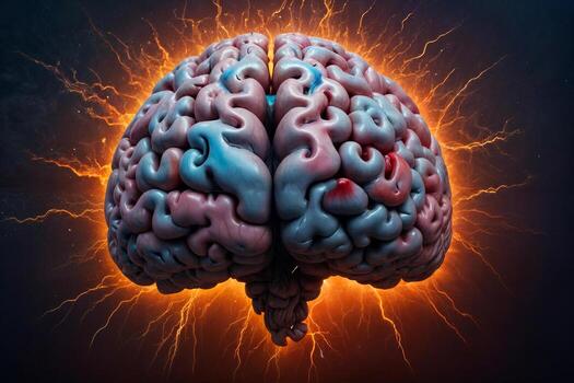 Brain on the red background photo