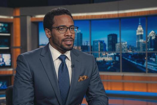 Anchorman reporting tv live news evening program photo