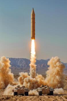Ballistic missile take off from mobile launcher photo