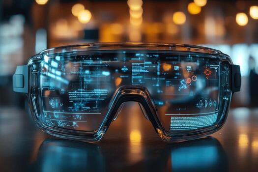 A pair of goggles with a computer screen on it photo