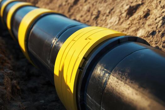 A close up of a pipe with yellow tape photo