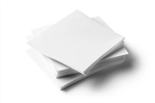 Stack of blank paper on white background photo