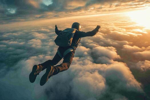 A person in a backpack is flying through the clouds photo