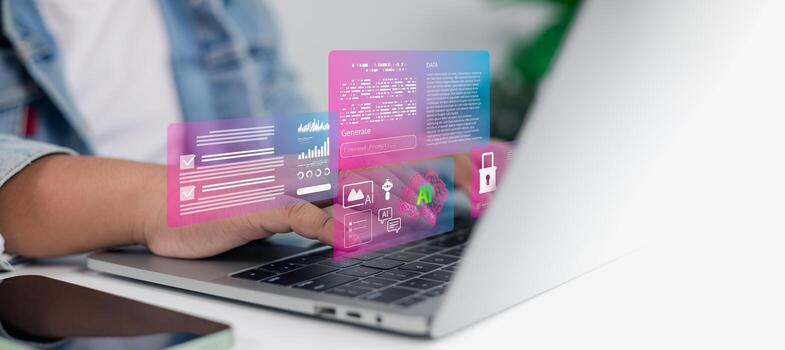 artificial inteligencia interfaz para datos análisis y la seguridad cibernética en diario trabajo foto