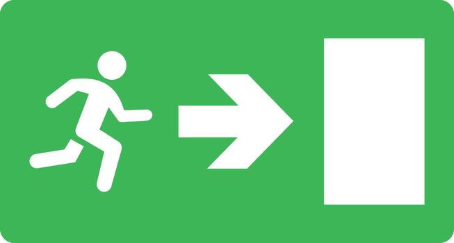 Emergency exit sign. Man running out fire exit. sign with a man running towards an exit door sign. Escape help evacuation. Safety symbol. illustration vector