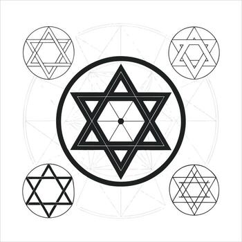 Intricate Star of David Variations A Geometric Exploration of Jewish Symbolism and Kabbalistic Imagery with Circular Arrangements vector
