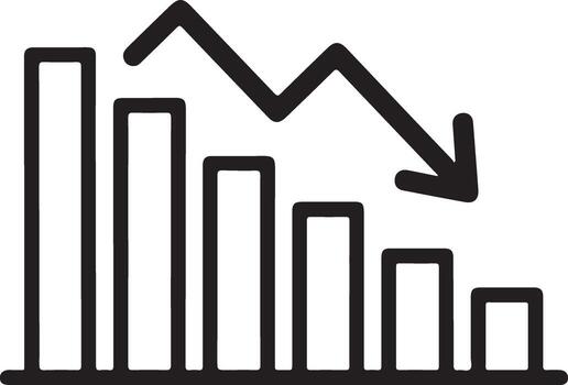 Line graph showing a sharp downward trend with decreasing bar chart vector