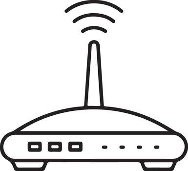 Simple line art icon of a wireless router broadcasting signal vector