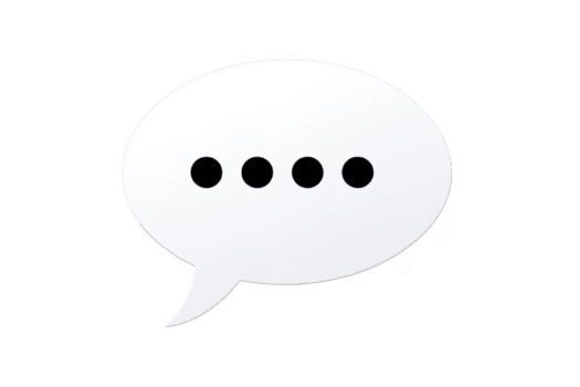 White speech bubble with four black dots on transparency background symbolizes communication and conversation. minimalist design is often used in digital messaging and social media contexts png