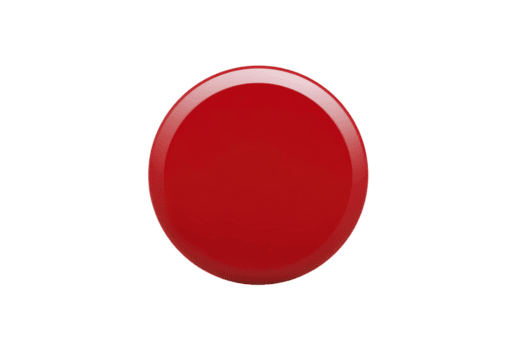Shiny red button with glossy finish is centered on plain background, evoking sense of urgency or action. button vibrant color and smooth surface make it visually striking png