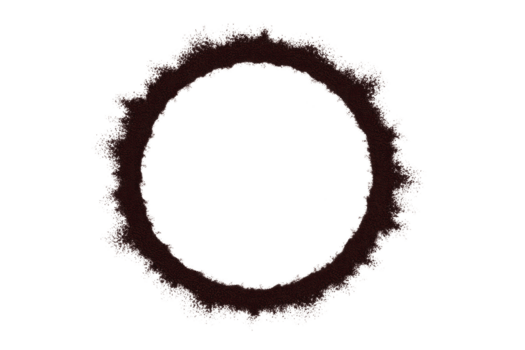 Circular, textured frame with rough, jagged edge creates dynamic and artistic border on transparent background. design is suitable for creative projects, adding unique touch png
